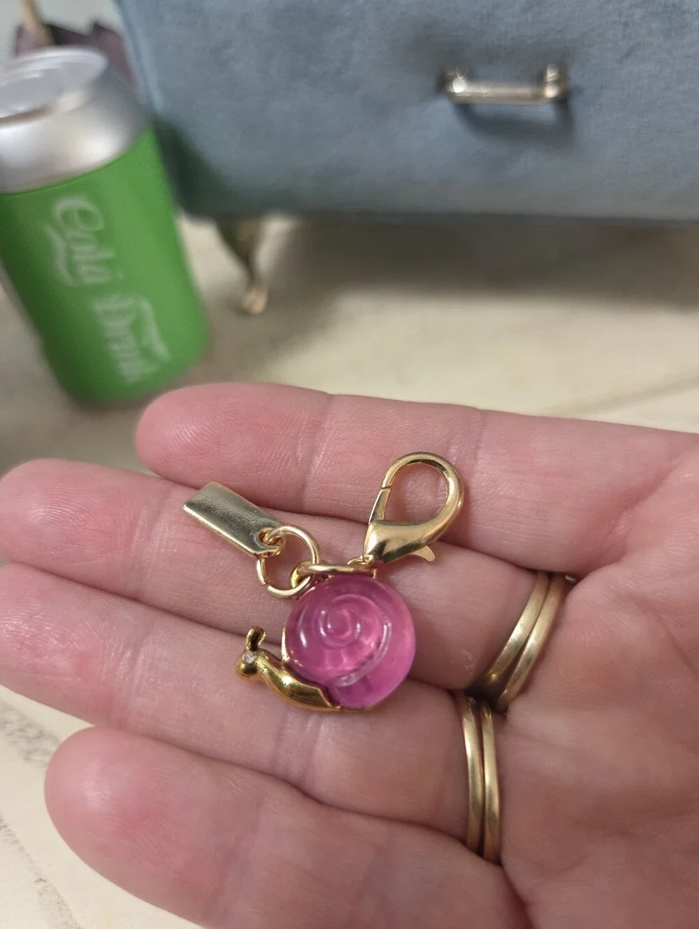 Pink & Gold Snail Bag Charm / Key Ring — Cute & NEW!